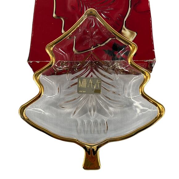 Mikasa Yuletide Gold Trim Christmas Tree Sweet Trinket Dish WY156/503  Glass  5" - Picture 5 of 15